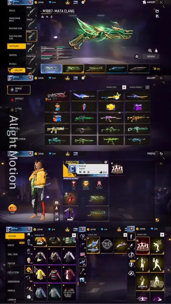 STOK AKUN FF SG MATEL DAN TEROMPET