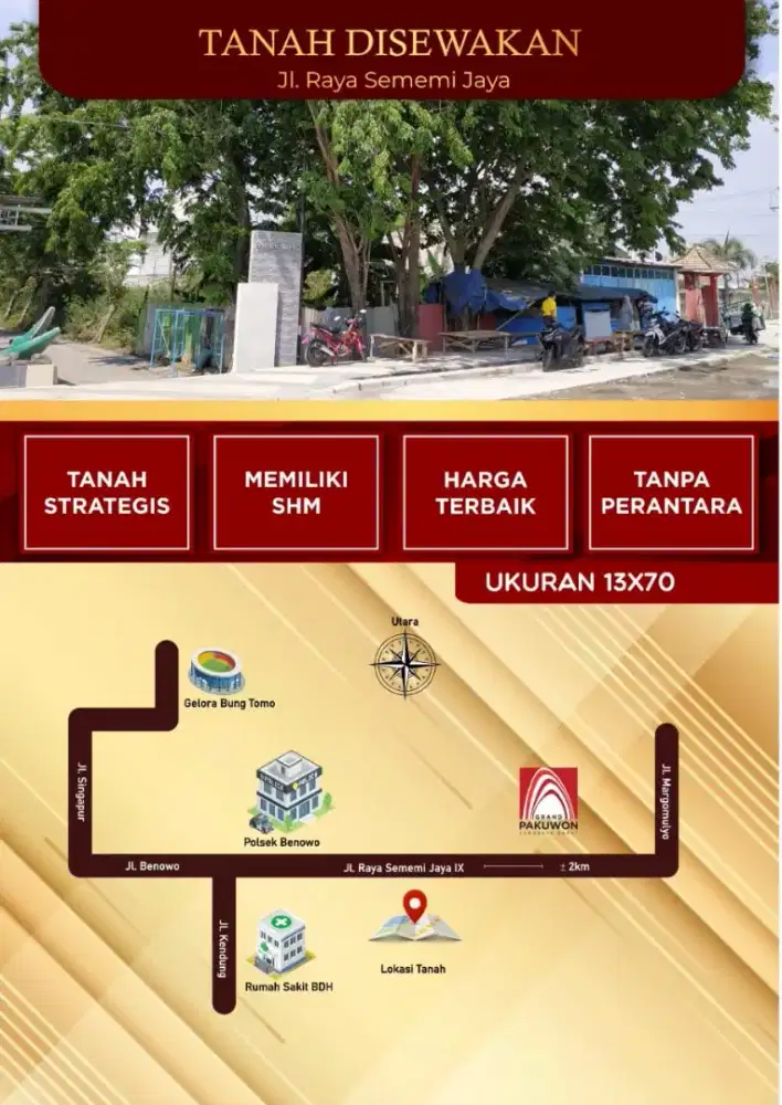 Disewakan tanah strategis nol jaya raya sememi jaya dkt terminal benow