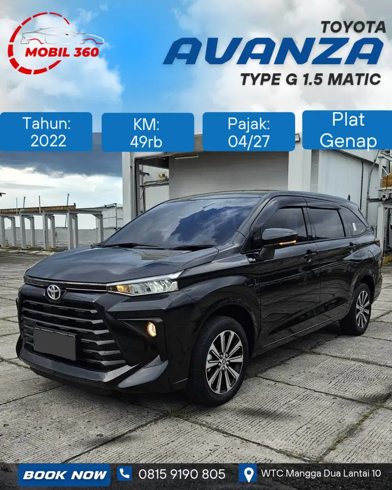 Avanza G 1.5 cvt matic tahun 2022 warna hitam km49rb