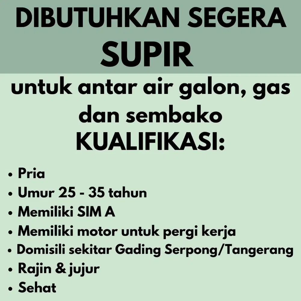 LOWONGAN KERJA SUPIR