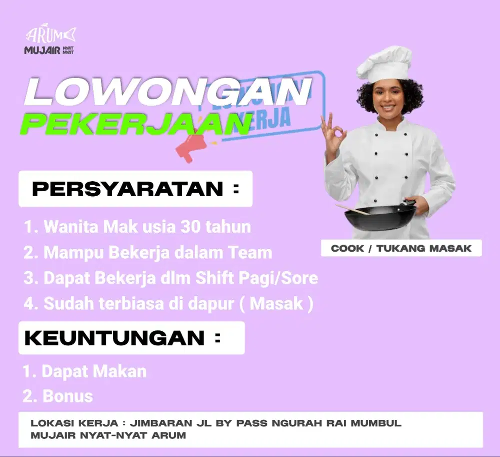 Lowongan kerja di jimbaran Tukang Masak