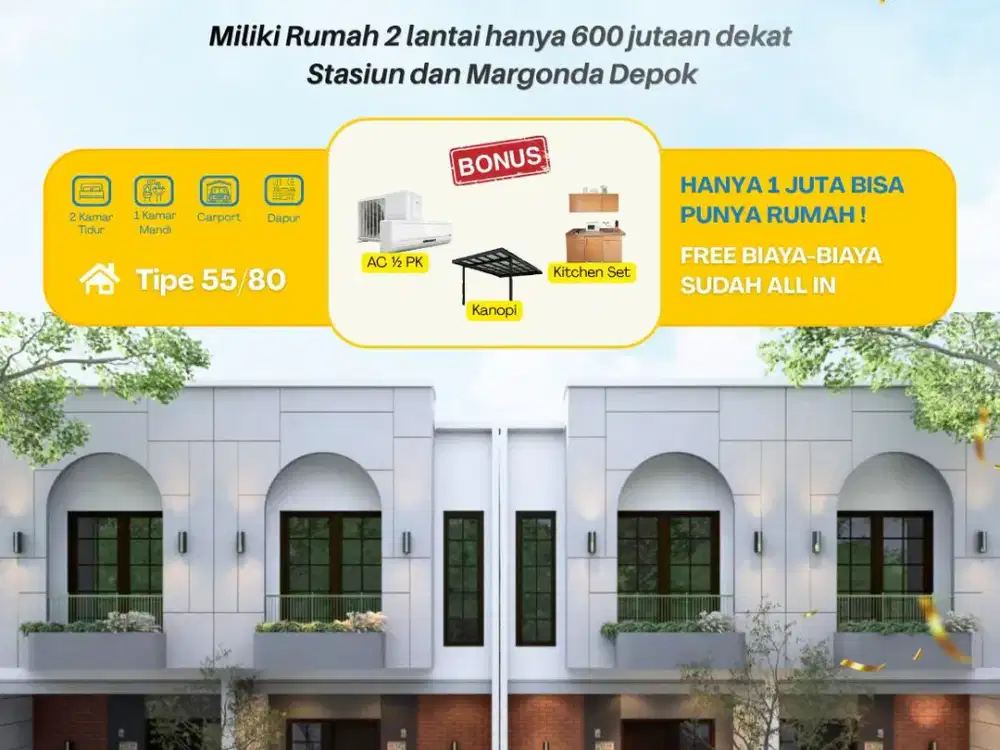 Rumah Pancoran Mas Depok 2 Lantai 5 Menit Ke Stasiun KRL dan Dilalui Angkutan Umum 24 jam