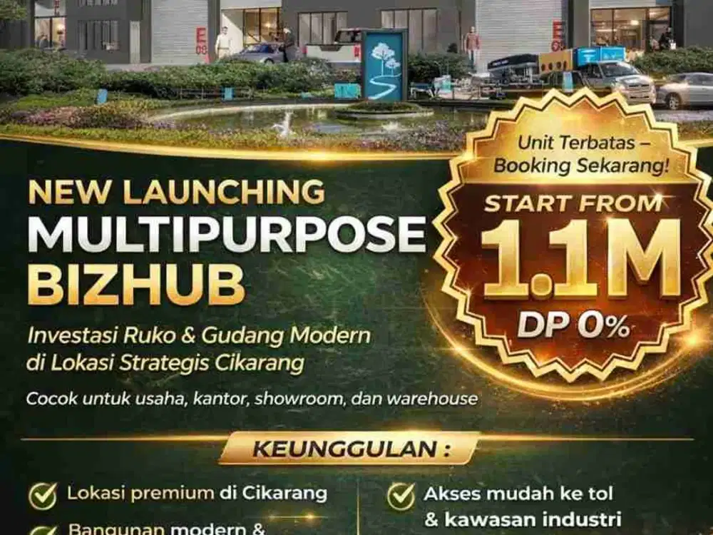 dijual Gudang Multiguna Riverdale unit luas free ppn