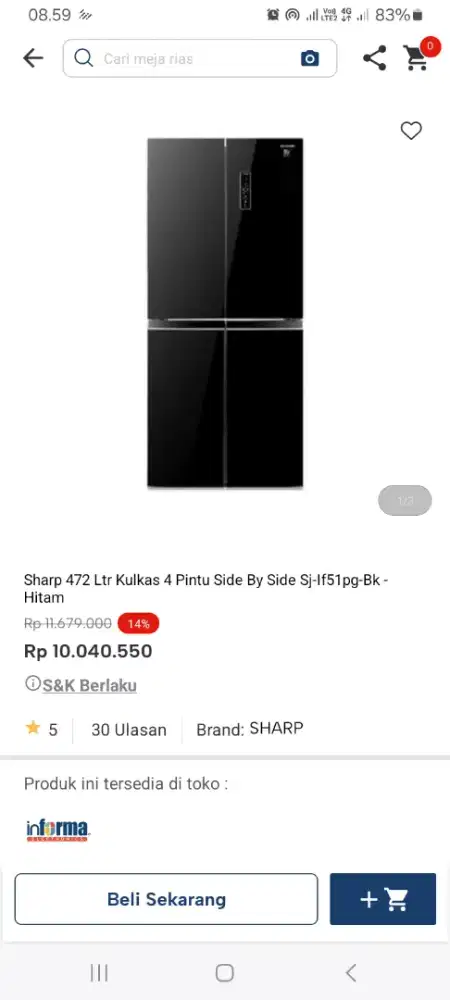 PROMO KREDIT SHARP 472LTR KULKAS 4 PINTU SBS