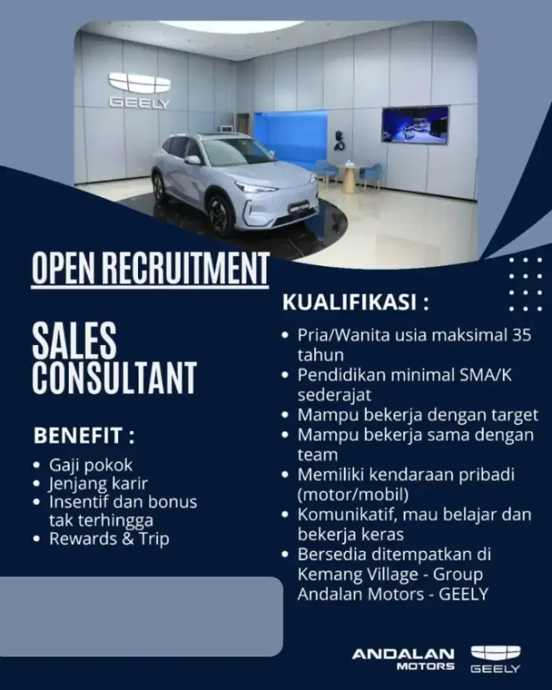 DI CARI SALES MOBIL GEELY, PENEMPATAN KEMANG