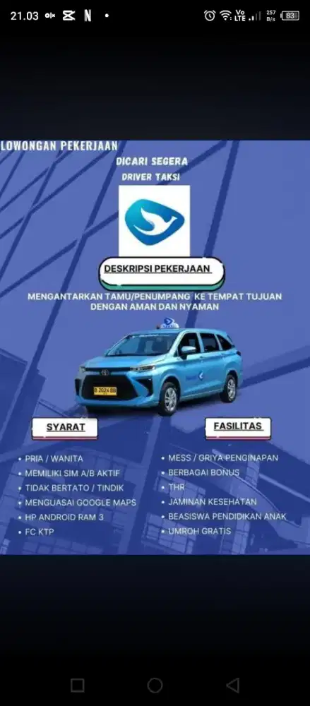 Lowongan Kerja Driver Bluebird