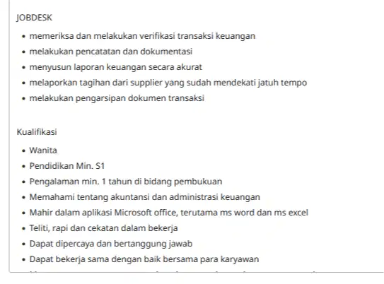 DIbutuhkan ADMIN PEMBUKUAN SEGERA!!