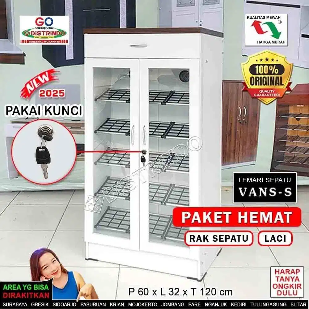 DISTRINDO Lemari Rak Sepatu Minimalis 2pintu + Laci