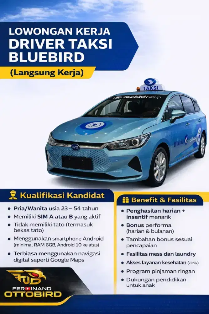 Driver Taksi Bluebird – Pool Buncit (Langsung Kerja)