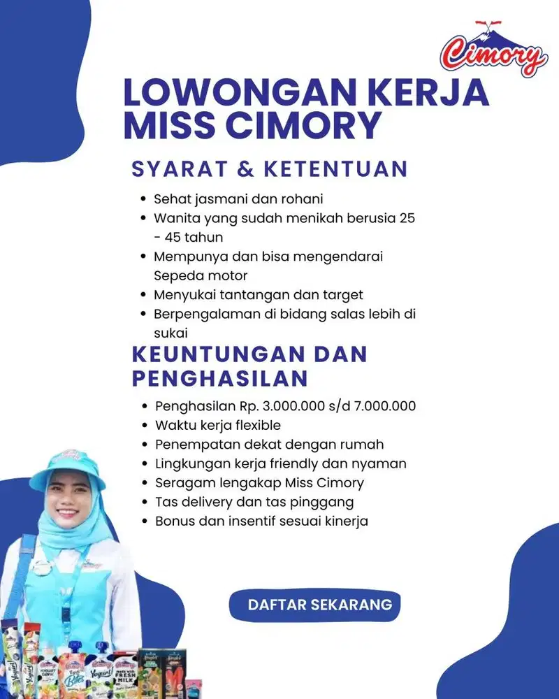 Lowongan Kerja Miss Cimory Kemayoran, Jakarta