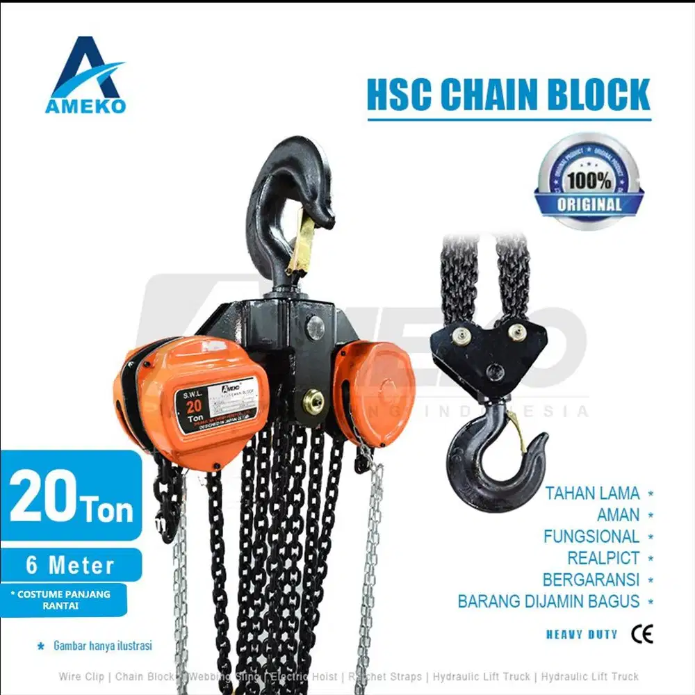 HSC CHAIN BLOCK LISENSI CHINA KAPASITAS 20 TON - AMEKO