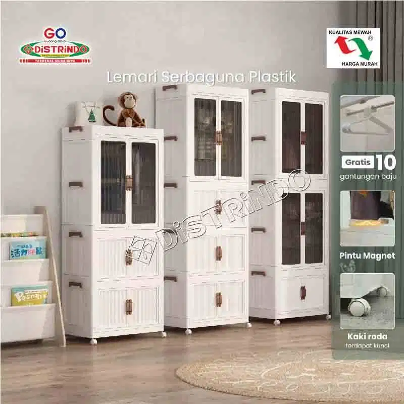 DISTRINDO Lemari Pakaian Plastik Anak dngn Gantungan Baju Tebal Kokoh
