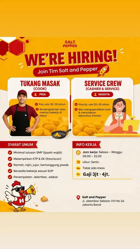 Lowongan Pekerjaan Cook & Service Staff+ Cashier