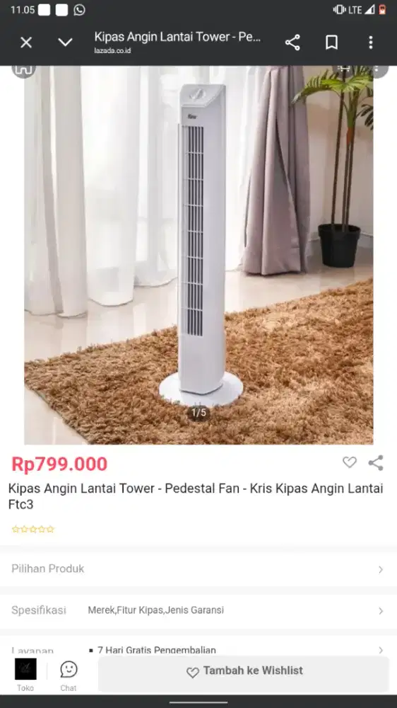 kipas angin lantai tower pedestal fan FTC3-M