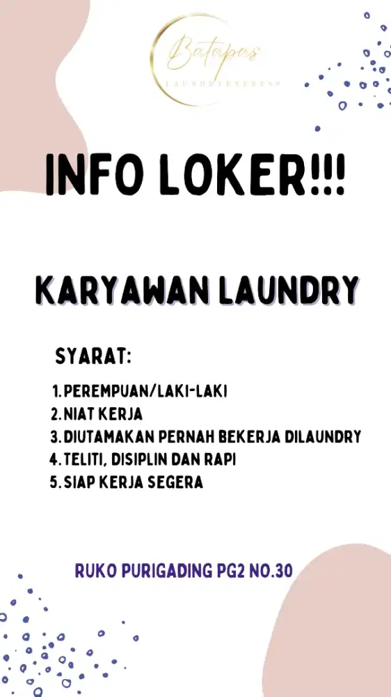LOWONGAN PEKERJAAN LAUNDRY (BAGIAN SETRIKA DAN PACKING)