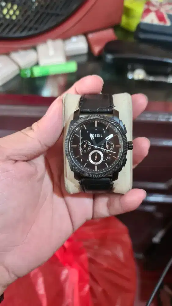 Fossil Machine Chronograph Black Dial Leather Watch (Model: FS4656)