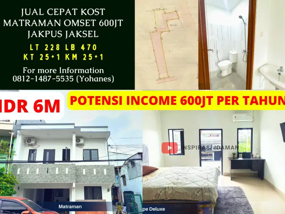 Jual Cepat Kost Matraman 25KT omset 600jt Jakpus Jaksel