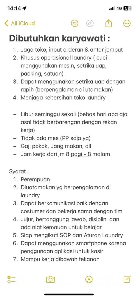 Loker Laundry Operasional