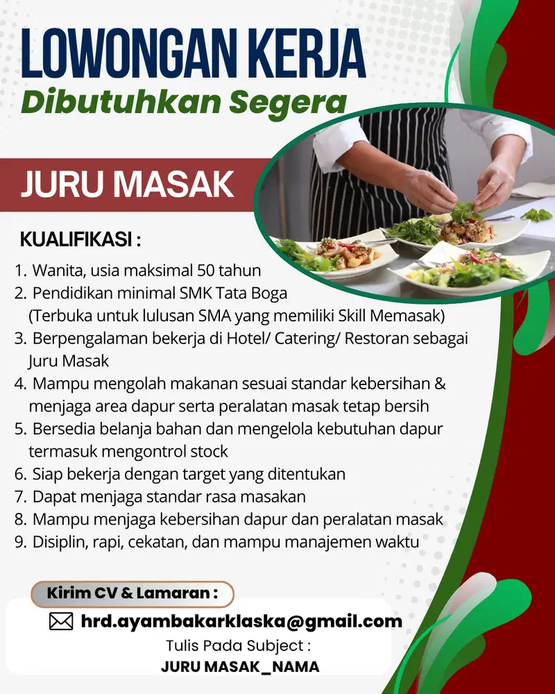 Dibutuhkan Juru Masak