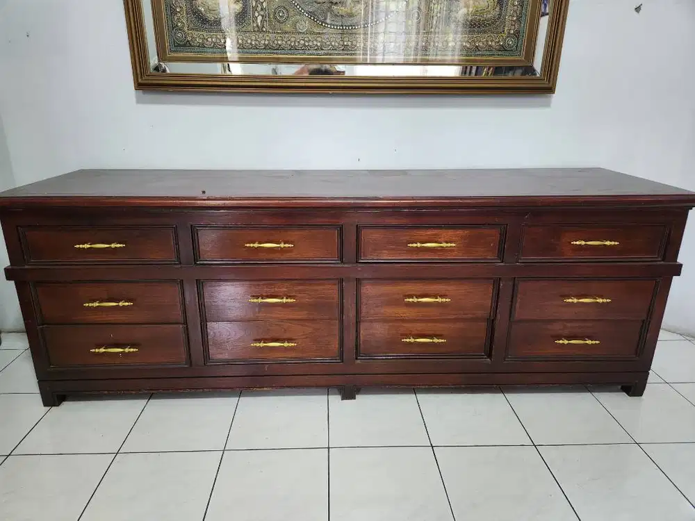 Rak Meja Kayu Solid 12 Laci (Credenza) - Panjang 2.1 Meter