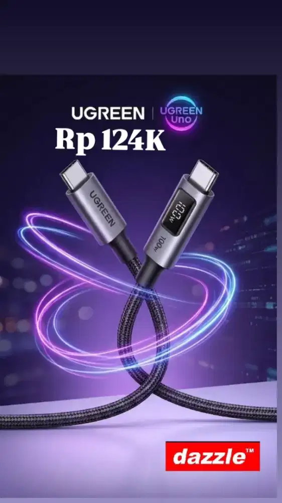 Kabel data ugreen uno cable c to c 100 Watt nylon 1m black