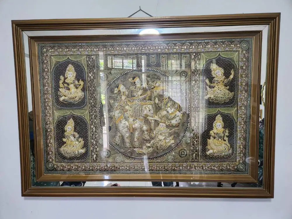 Pajangan Dinding Besar Kalaga Gajah Bangkok - Bingkai Emas Mewah