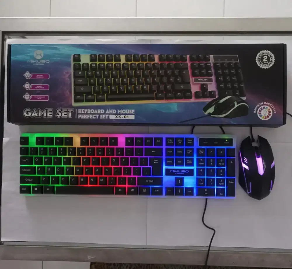 KEYBOARD MOUSE GAMING RGB USB MIKUSO XK-01 BARU