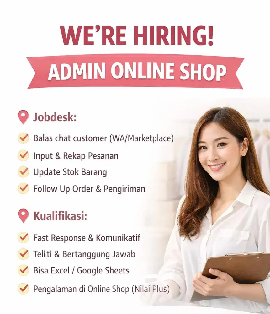 Lowongan Admin Online Shop Fashion Wanita Jakarta Full Time
