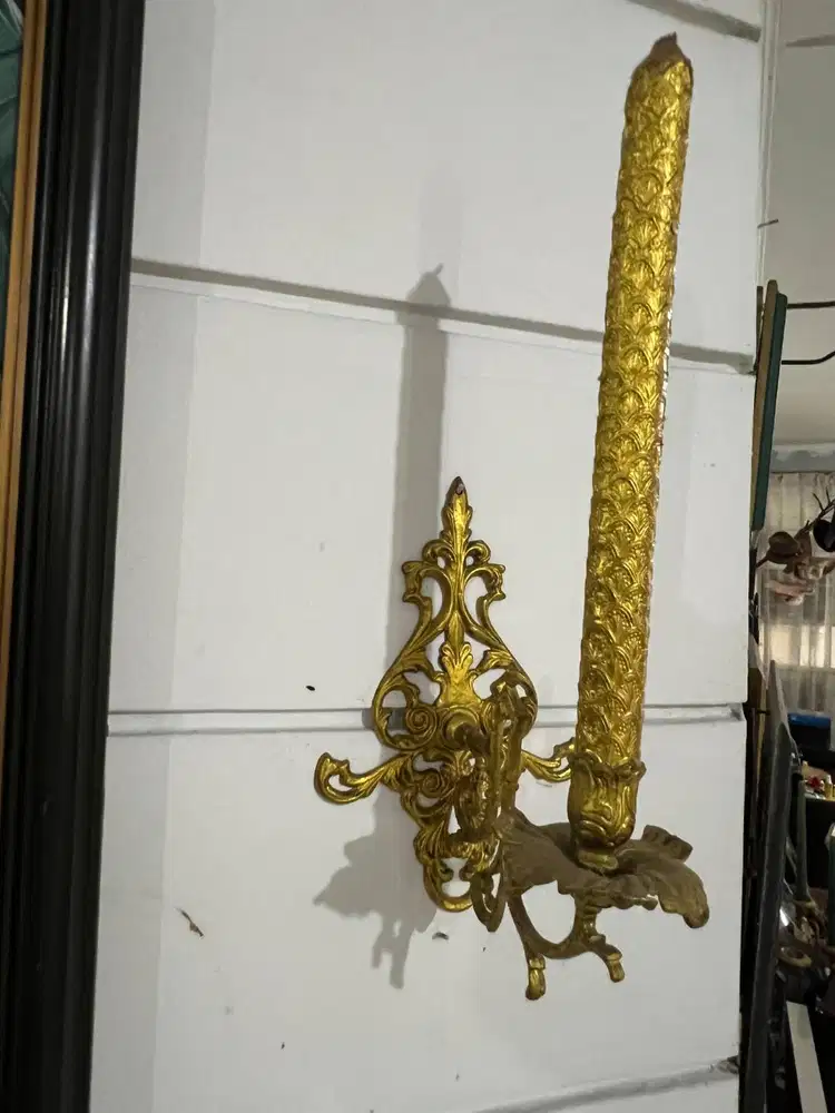 2 Pasang Tempat Lilin Kuningan Antik (Candelabra) - Tinggi 25cm