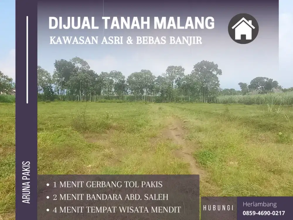 Untuk Dibangun Rumah 3 Menit Exit Tol Pakis Malang Tanah Dijual Akses Mobil Simpangan