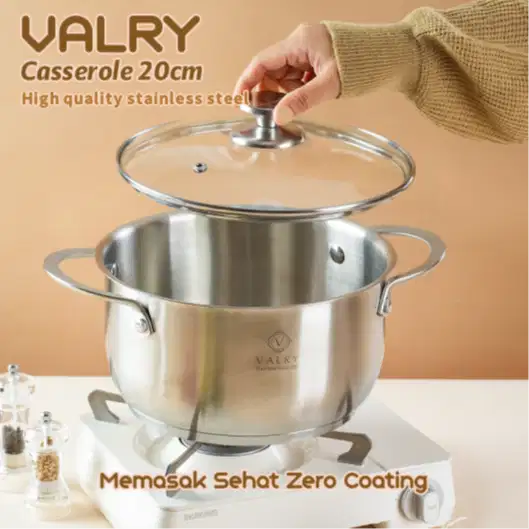 VALRY Casserole 20cm SUS304 Panci Soup Stainless Steel Stock Pot
