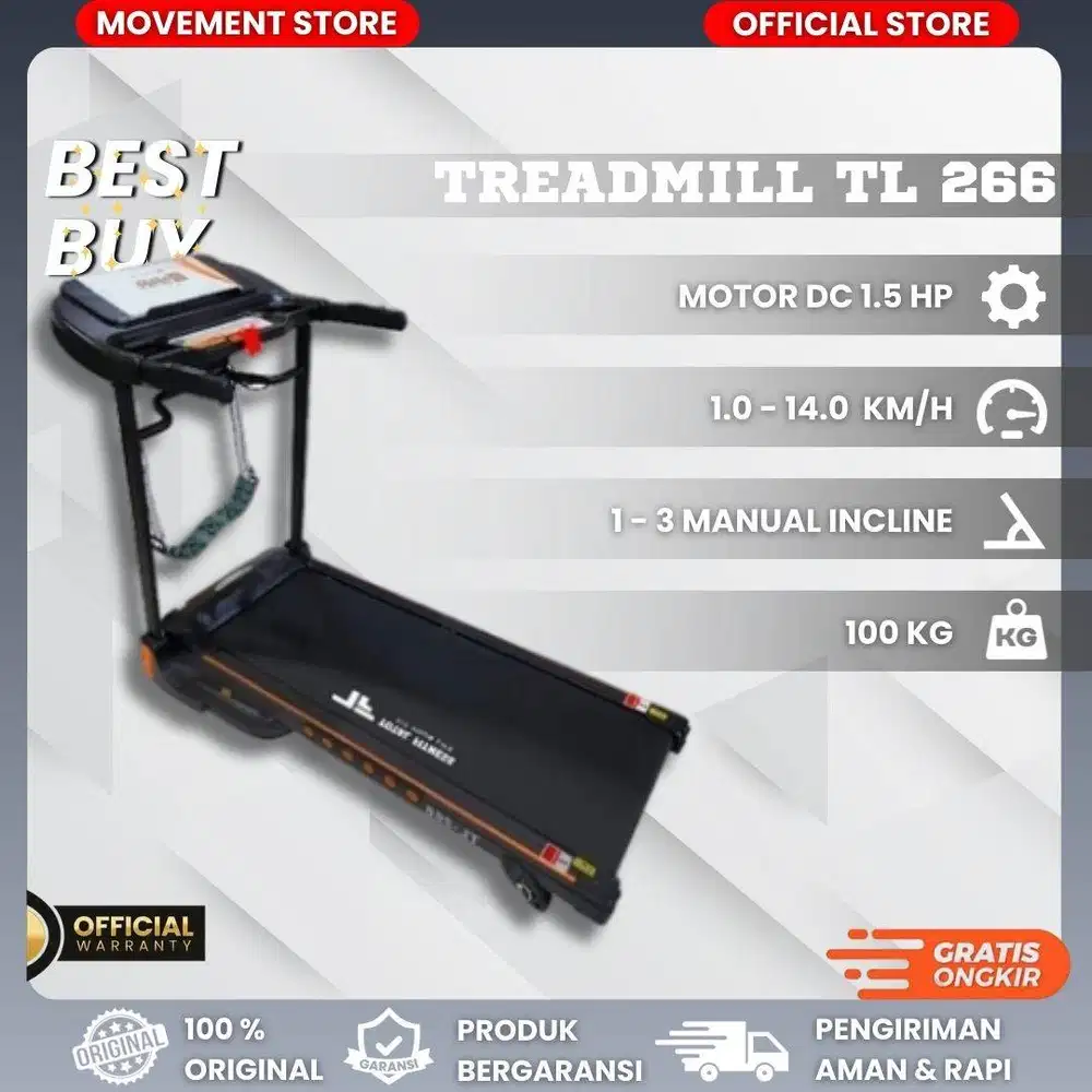 Jual Alat Fitness Treadmill Electrik TL266 Alat Olahraga Lari Rumahan