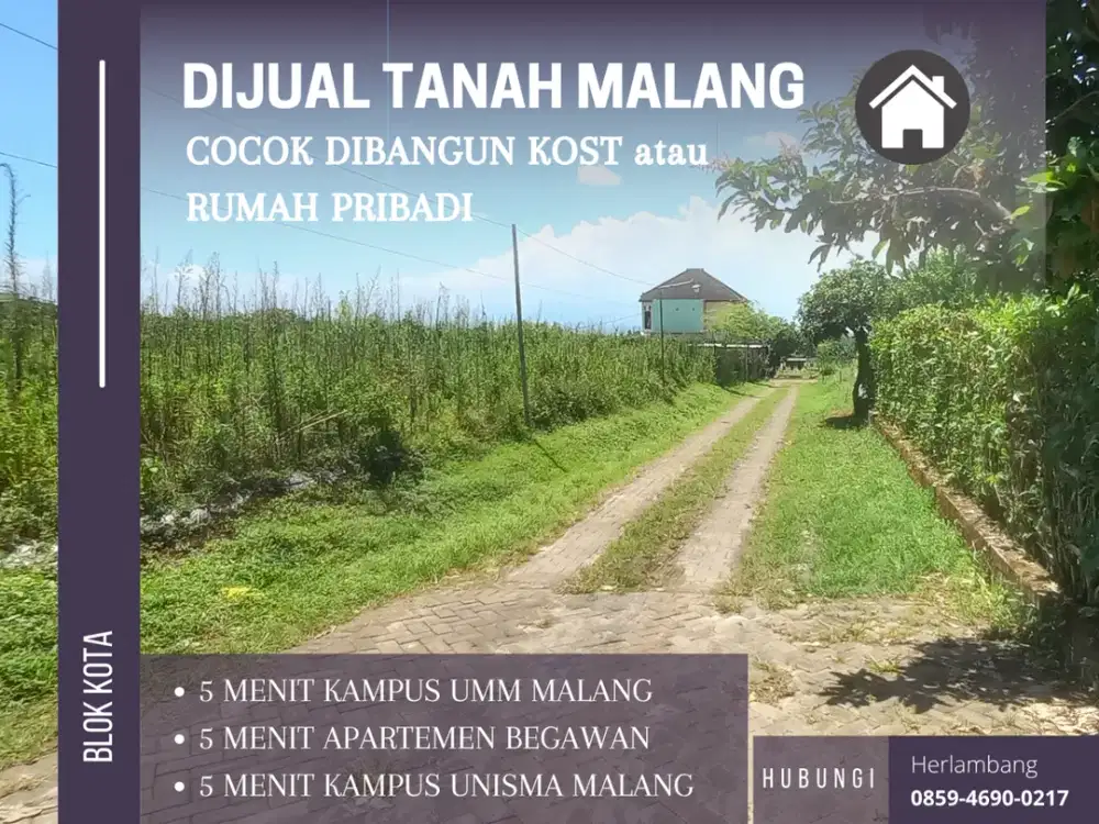 Tanah Kavling Perumahan Cocok Dibangun Kos Kosan 5 Menit Kampus Brawijaya Malang Row Jalan 6 Meter