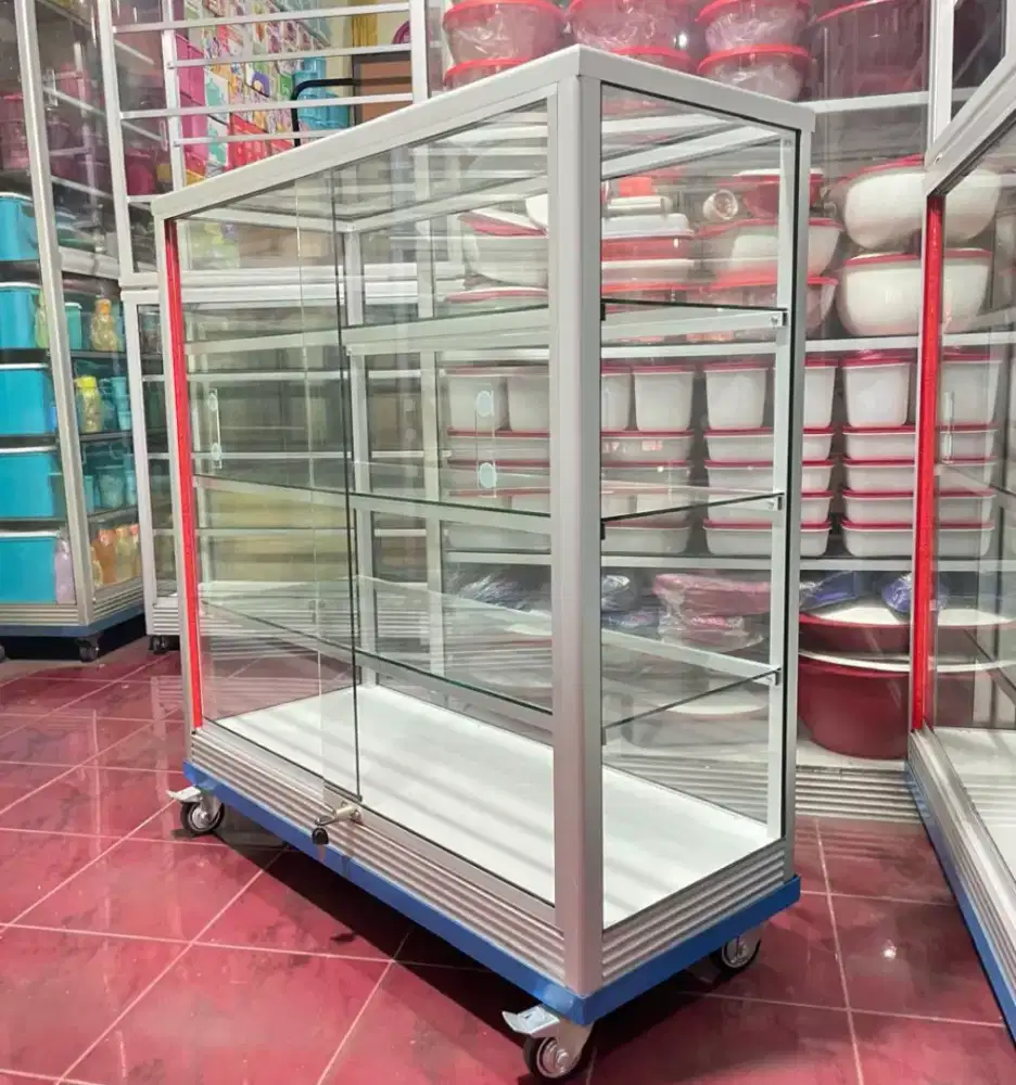 Etalase Panjang 1mx1m Sudah pake Roda & Kunci || Perlengkapan Usaha