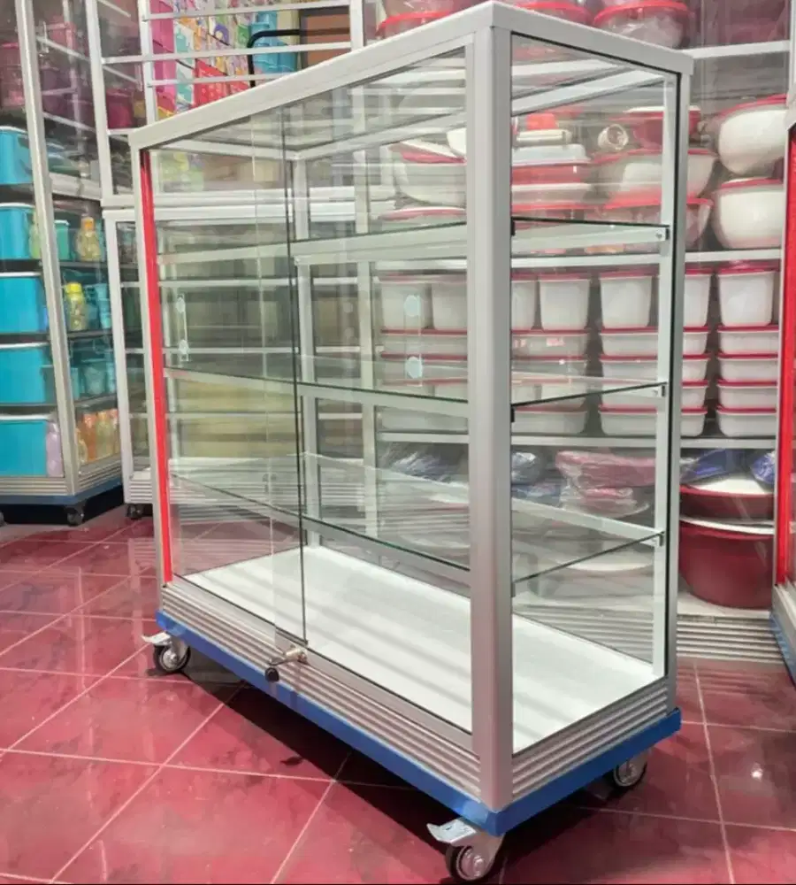 Etalase Toko Panjang 1Mx1M Pake RODA BESAR & Kunci