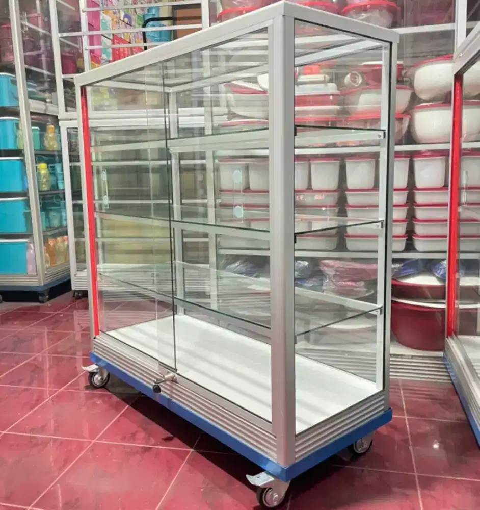 Etalase Panjang 1Mx1M Pake RODA BESAR & Kunci