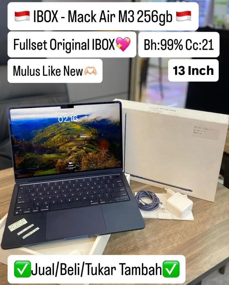 Mackbook air M3 256 ibox fullset 13 inci