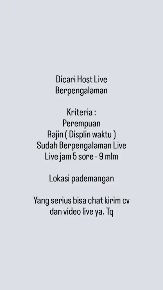LOWONGAN KERJA HOST LIVE