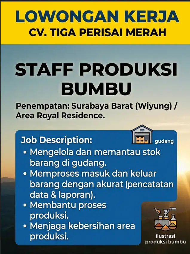 lowongan kerja / loker staff produksi
