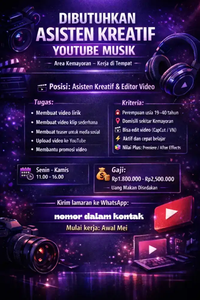 Dicari Asisten Kreatif & Editor Video