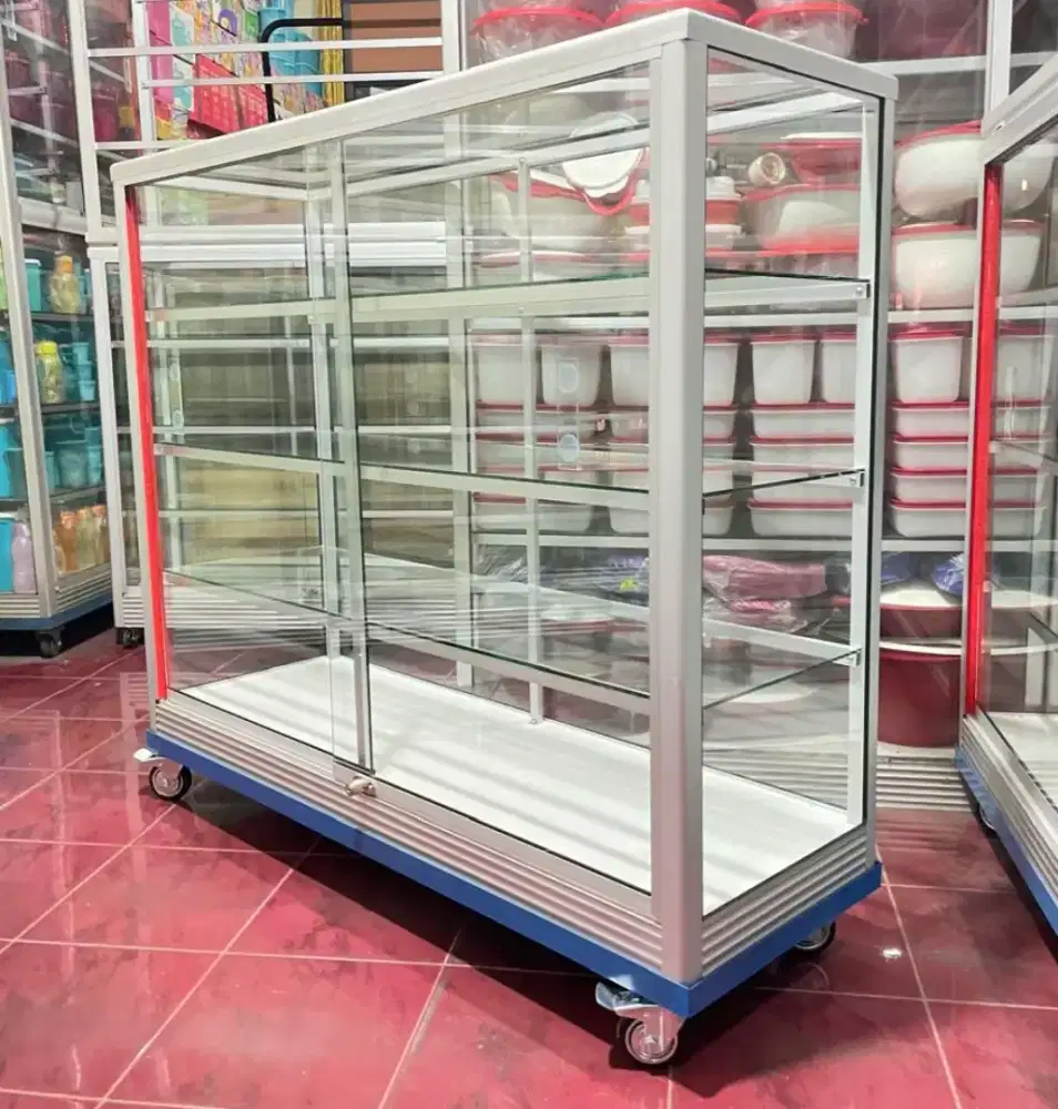 Etalase Panjang 1,2Mx1M Pakai RODA BESAR Barang Ready