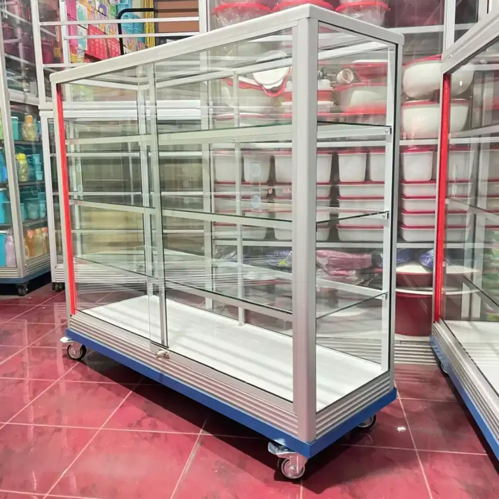 Etalase 1,2Mx1M Pakai RODA BESAR Siap Kirim