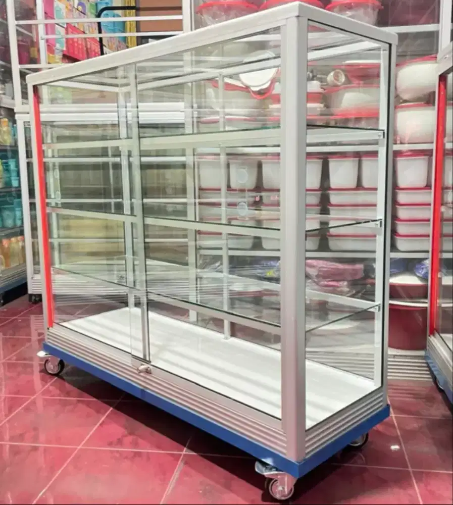 Etalase Panjang 1,2Mx1M Sudah Lengkap Dengan RODA BESAR