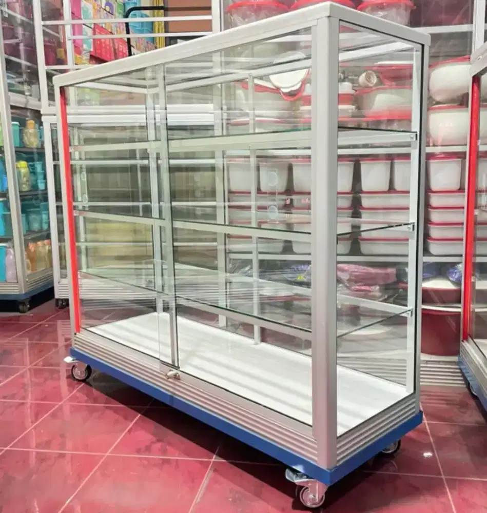 Etalase 1,2Mx1M RODA BESAR Untuk Perlengkapan Usaha