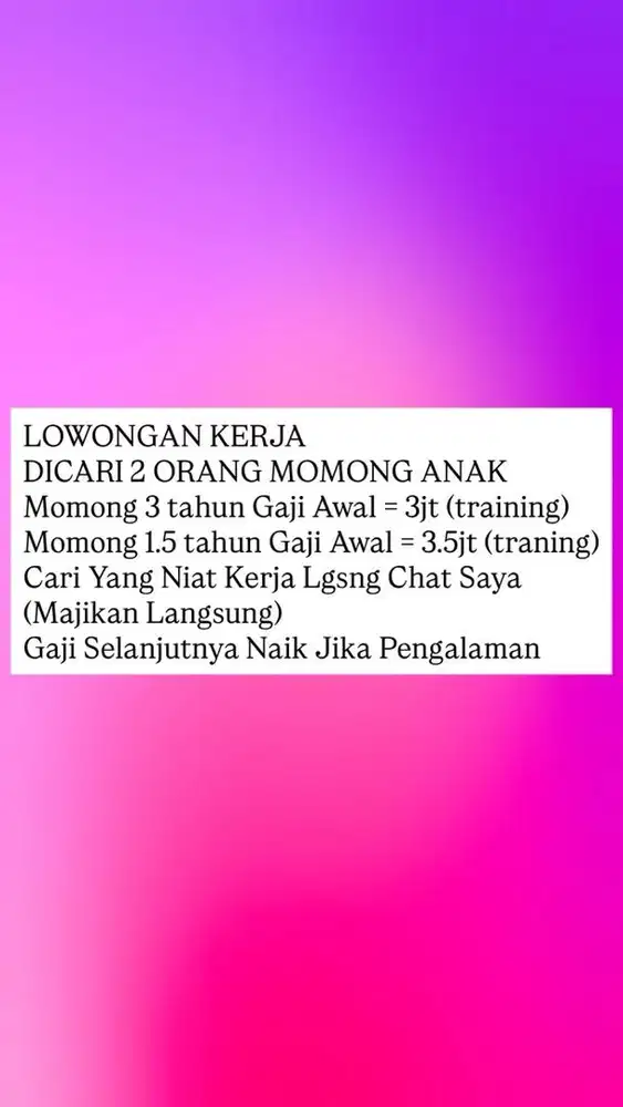 Cari 2 Orang Momong Anak 3th dan 1.5th Jakarta Barat