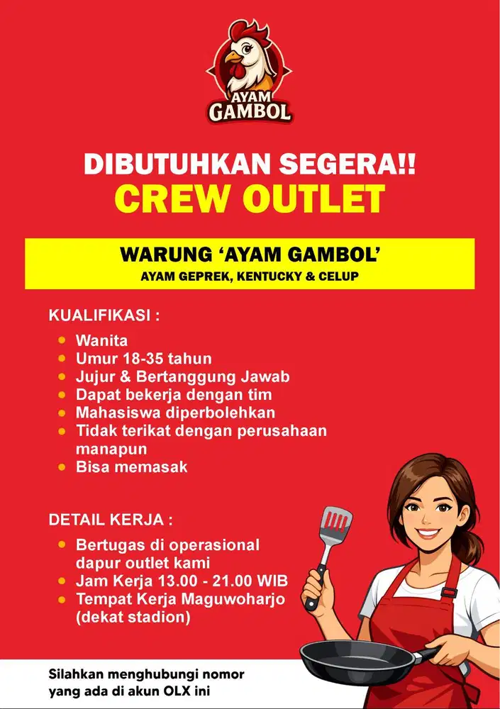 Lowongan Kerja Crew Outlet Ayam Geprek