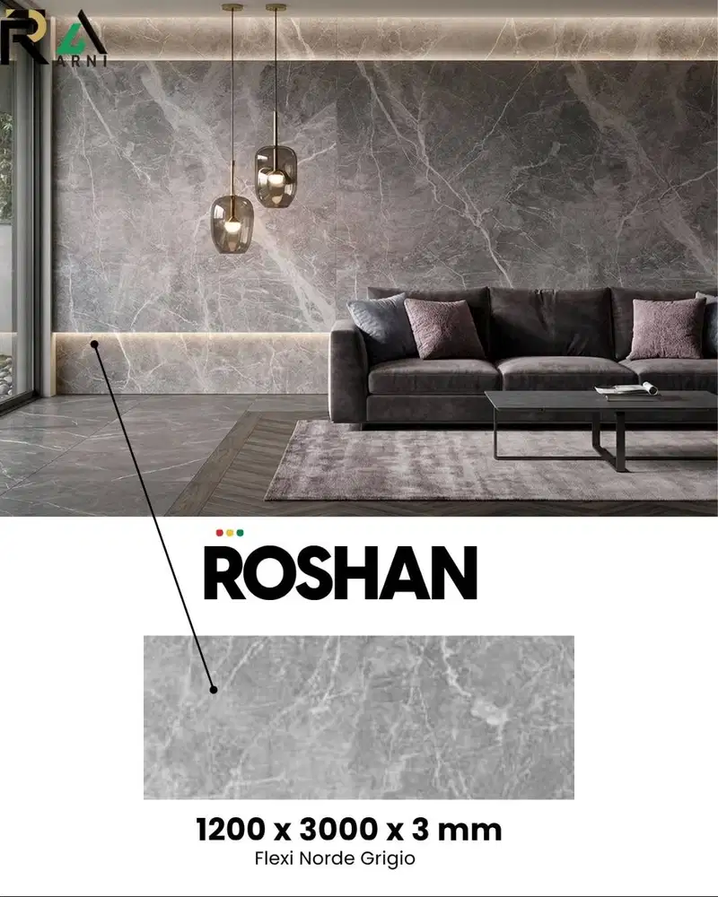 Roshan UV Marble Flexi Norde Grigio Panel Dinding Premium 600x1200 &