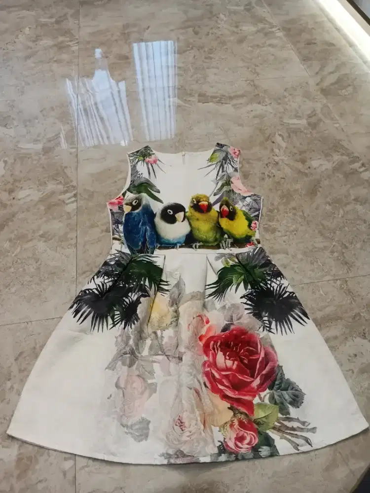 White Dress Love Bird and Flowers