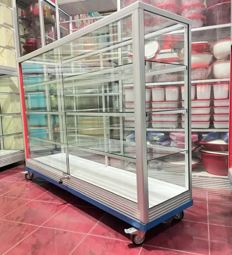 ETALASE KACA 1,5Mx1M || PAKAI RODA & KUNCI