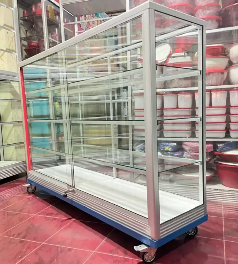 ETALASE KACA PANJANG 1,5M SIAP KIRIM || PAKAI RODA & KUNCI